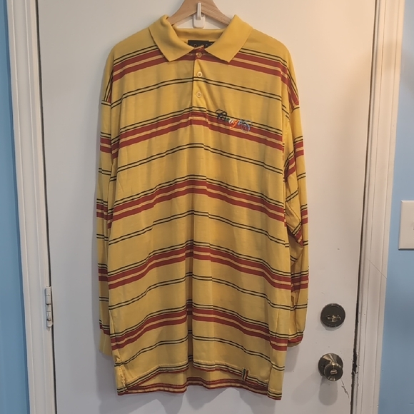 COOGI Other - COOGI Yellow Long-Sleeve Striped Rugby Polo Yellow/Red/Black Men's Size 4X